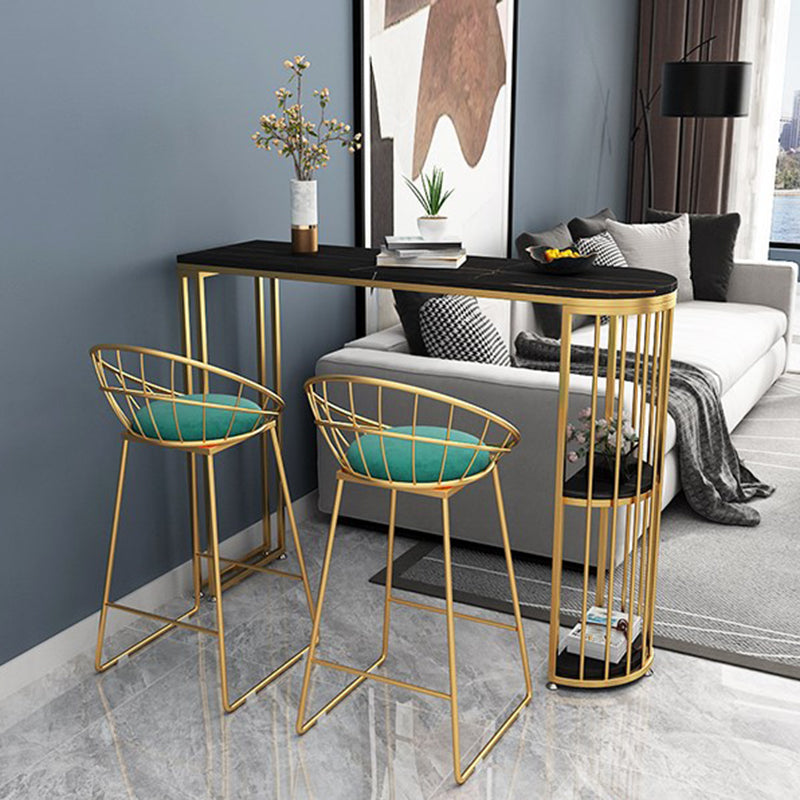 Glam Iron Bar Dining Table Stone Top Indoor Bistro Table with Shelf Clearhalo 'Bar Furniture' 'Bar Tables' 'bar_tables' 'furn' 'furn_bar_tables' 'Furniture' 'furniture_bar_tables' 'Kitchen & Dining Furniture' 4861490
