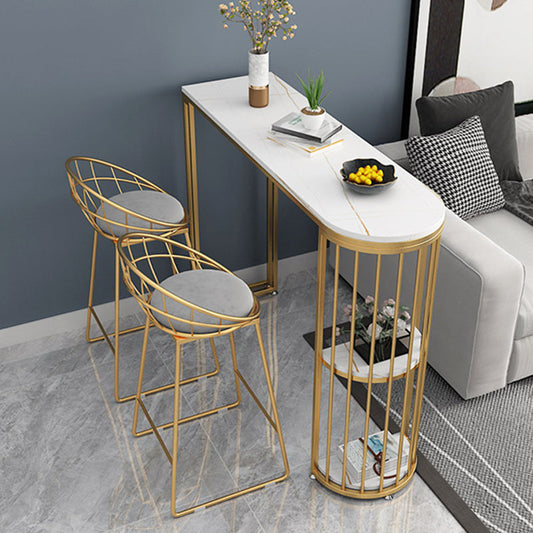 Glam Iron Bar Dining Table Stone Top Indoor Bistro Table with Shelf Clearhalo 'Bar Furniture' 'Bar Tables' 'bar_tables' 'furn' 'furn_bar_tables' 'Furniture' 'furniture_bar_tables' 'Kitchen & Dining Furniture' 4861491