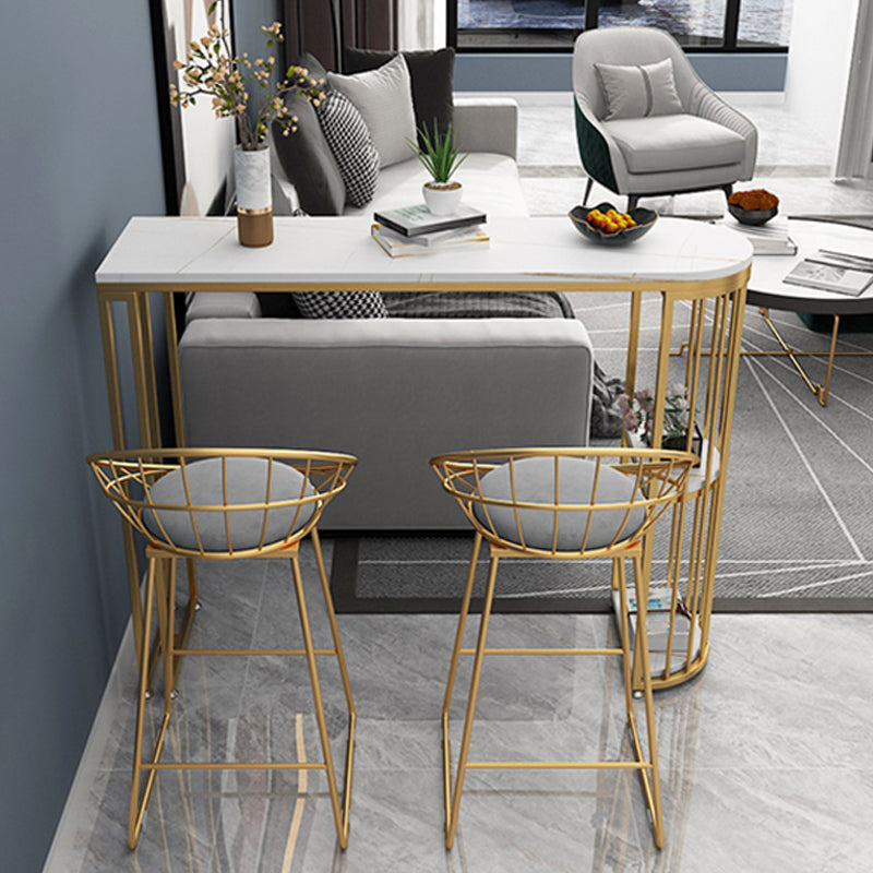 Glam Iron Bar Dining Table Stone Top Indoor Bistro Table with Shelf Clearhalo 'Bar Furniture' 'Bar Tables' 'bar_tables' 'furn' 'furn_bar_tables' 'Furniture' 'furniture_bar_tables' 'Kitchen & Dining Furniture' 4861492