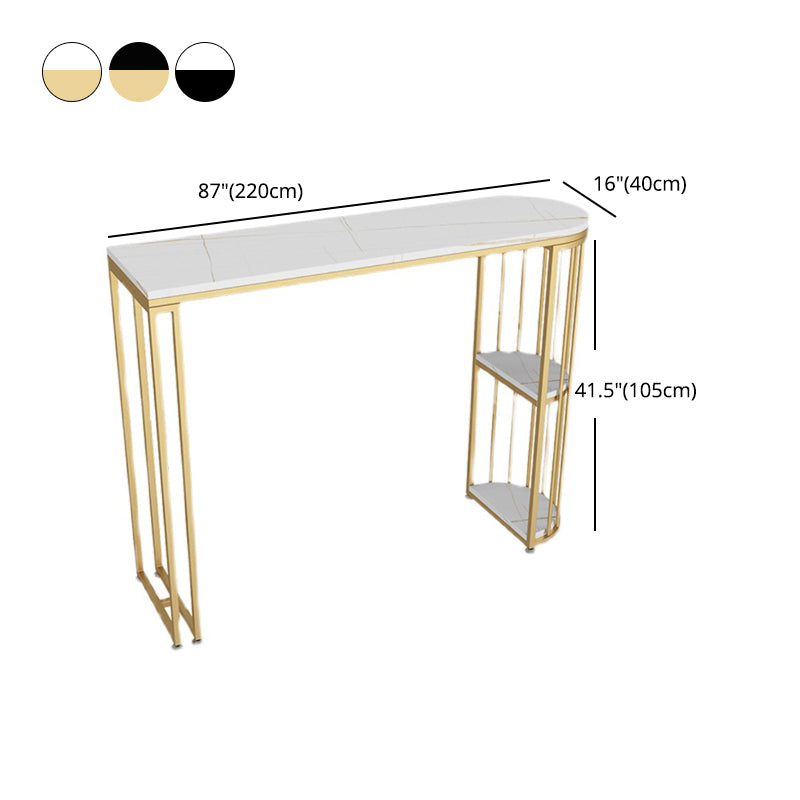 Glam Iron Bar Dining Table Stone Top Indoor Bistro Table with Shelf Clearhalo 'Bar Furniture' 'Bar Tables' 'bar_tables' 'furn' 'furn_bar_tables' 'Furniture' 'furniture_bar_tables' 'Kitchen & Dining Furniture' 4861499