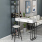 2-Drawer Modern Steel Bistro Table White Stone Top Indoor Bar Dining Table with Wine Rack 51.2"L x 15.7"W x 41.3"H Black Without Chairs Clearhalo 'Bar Furniture' 'Bar Tables' 'bar_tables' 'furn' 'furn_bar_tables' 'Furniture' 'furniture_bar_tables' 'Kitchen & Dining Furniture' 4861503