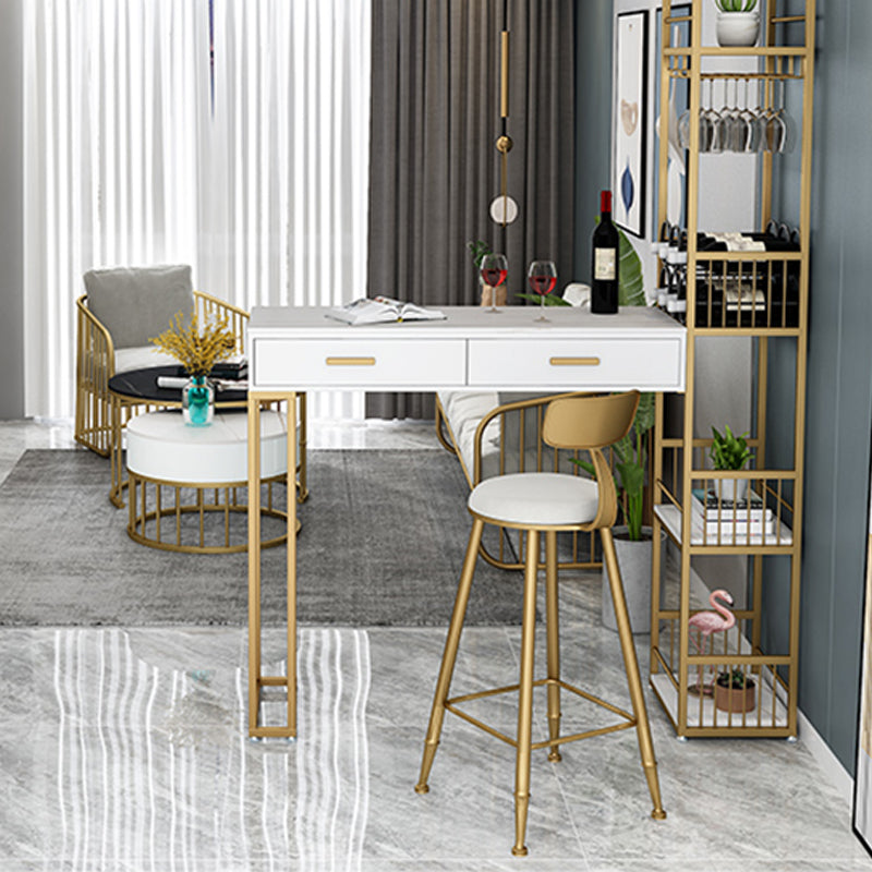 2-Drawer Modern Steel Bistro Table White Stone Top Indoor Bar Dining Table with Wine Rack Clearhalo 'Bar Furniture' 'Bar Tables' 'bar_tables' 'furn' 'furn_bar_tables' 'Furniture' 'furniture_bar_tables' 'Kitchen & Dining Furniture' 4861508