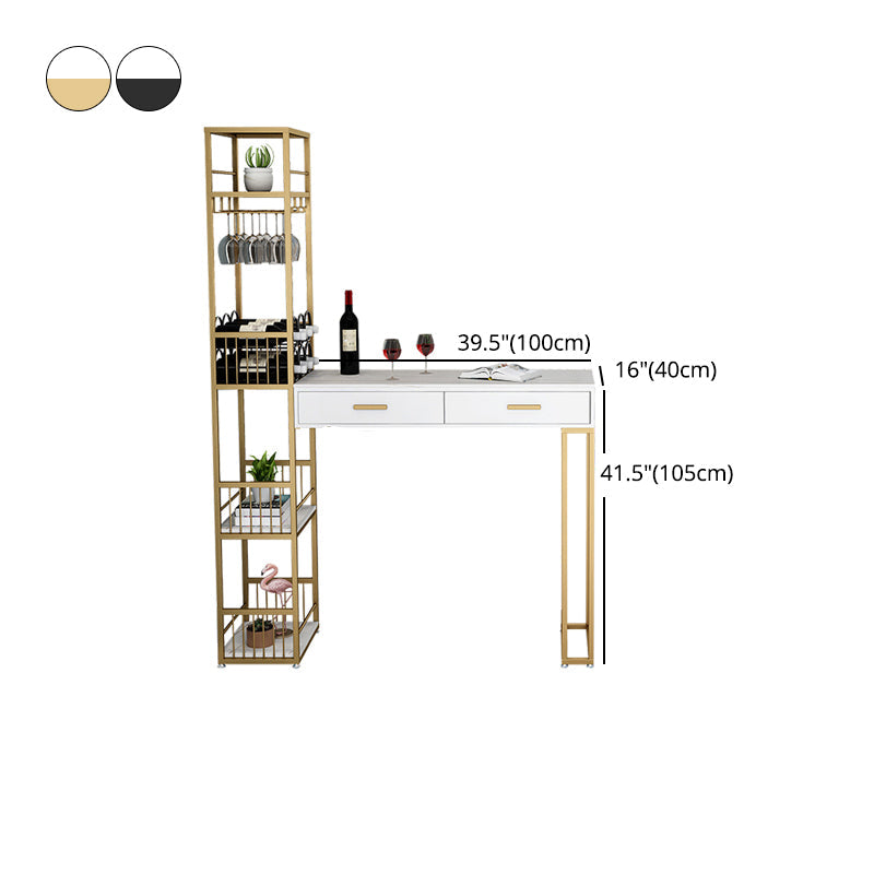 2-Drawer Modern Steel Bistro Table White Stone Top Indoor Bar Dining Table with Wine Rack Clearhalo 'Bar Furniture' 'Bar Tables' 'bar_tables' 'furn' 'furn_bar_tables' 'Furniture' 'furniture_bar_tables' 'Kitchen & Dining Furniture' 4861509
