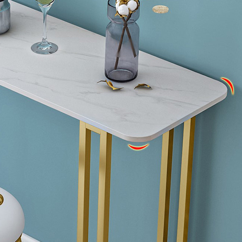 Glam Gold Iron Bar Dining Table Stone Top Indoor Bistro Table with Sled Pedestal Clearhalo 'Bar Furniture' 'Bar Tables' 'bar_tables' 'furn' 'furn_bar_tables' 'Furniture' 'furniture_bar_tables' 'Kitchen & Dining Furniture' 4861521