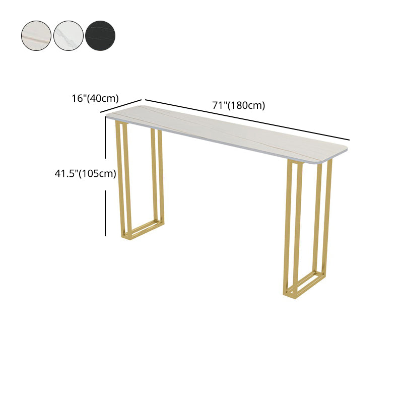 Glam Gold Iron Bar Dining Table Stone Top Indoor Bistro Table with Sled Pedestal Clearhalo 'Bar Furniture' 'Bar Tables' 'bar_tables' 'furn' 'furn_bar_tables' 'Furniture' 'furniture_bar_tables' 'Kitchen & Dining Furniture' 4861528