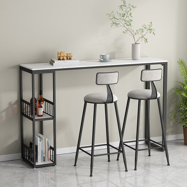 White Top Bar Table Traditional Luxury Rectangle Bar Table with Trestle Base 63"L x 15.7"W x 41.3"H Black Without Chairs Clearhalo 'Bar Furniture' 'Bar Tables' 'bar_tables' 'furn' 'furn_bar_tables' 'Furniture' 'furniture_bar_tables' 'Kitchen & Dining Furniture' 4861555