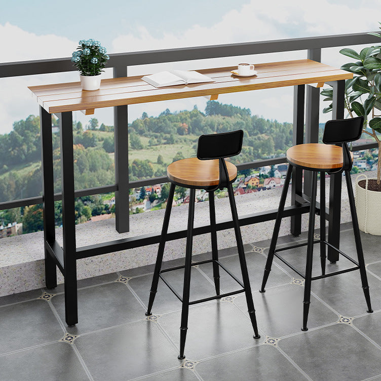 Industrial Bar Dining Table Solid Wood Bar Dining Table with Trestle Base 86.6"L x 15.7"W x 41.3"H Without Chairs Clearhalo 'Bar Furniture' 'Bar Tables' 'bar_tables' 'furn' 'furn_bar_tables' 'Furniture' 'furniture_bar_tables' 'Kitchen & Dining Furniture' 4861573