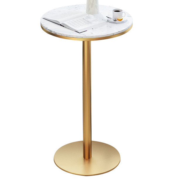 White Stone Bar Table Traditional Luxury Bar Table with Gold Base 23.6"L x 23.6"W x 37.4"H Without Chairs Clearhalo 'Bar Furniture' 'Bar Tables' 'bar_tables' 'furn' 'furn_bar_tables' 'Furniture' 'furniture_bar_tables' 'Kitchen & Dining Furniture' 4861613