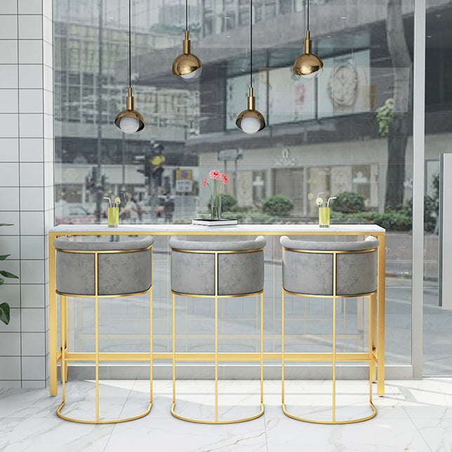 White Stone Bar Table Traditional Luxury Bar Table with Gold Base 59.1"L x 15.7"W x 41.3"H Without Chairs Clearhalo 'Bar Furniture' 'Bar Tables' 'bar_tables' 'furn' 'furn_bar_tables' 'Furniture' 'furniture_bar_tables' 'Kitchen & Dining Furniture' 4861615