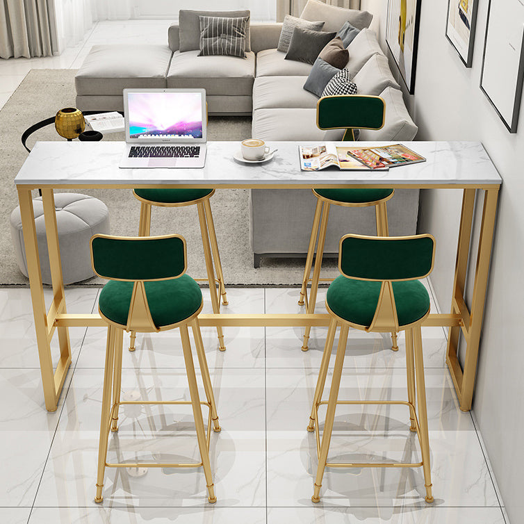 Traditional Luxury Bar Table Rectangle Stone Bar Table with Trestle Base 78.7"L x 15.7"W x 41.3"H Storage Not Included Without Chairs Clearhalo 'Bar Furniture' 'Bar Tables' 'bar_tables' 'furn' 'furn_bar_tables' 'Furniture' 'furniture_bar_tables' 'Kitchen & Dining Furniture' 4861632