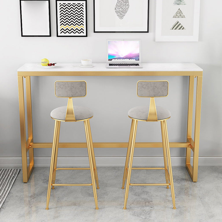 Traditional Luxury Bar Table Rectangle Stone Bar Table with Trestle Base 70.9"L x 15.7"W x 41.3"H Storage Not Included Without Chairs Clearhalo 'Bar Furniture' 'Bar Tables' 'bar_tables' 'furn' 'furn_bar_tables' 'Furniture' 'furniture_bar_tables' 'Kitchen & Dining Furniture' 4861635
