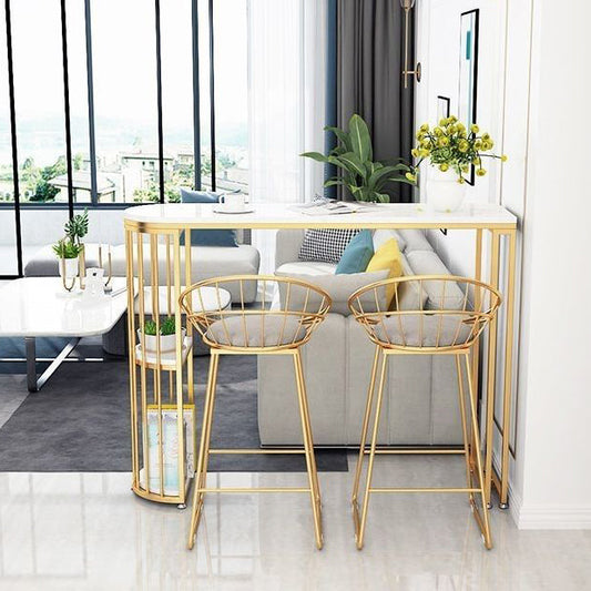 White Stone Bar Table Traditional Luxury Bar Table with Sled Base in Gold Clearhalo 'Bar Furniture' 'Bar Tables' 'bar_tables' 'furn' 'furn_bar_tables' 'Furniture' 'furniture_bar_tables' 'Kitchen & Dining Furniture' 4861699