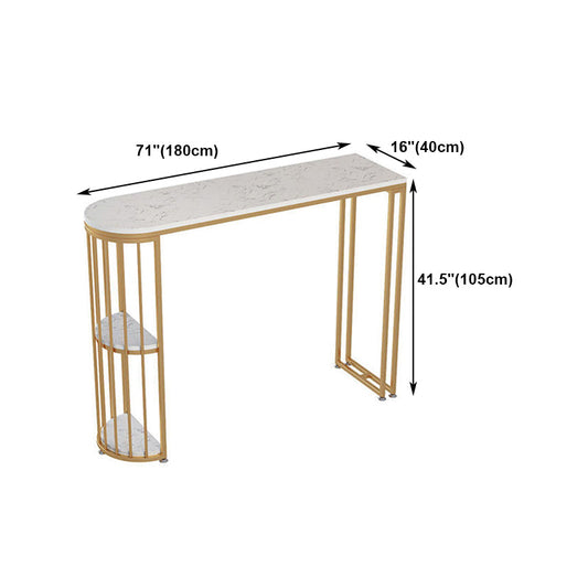 White Stone Bar Table Traditional Luxury Bar Table with Sled Base in Gold Clearhalo 'Bar Furniture' 'Bar Tables' 'bar_tables' 'furn' 'furn_bar_tables' 'Furniture' 'furniture_bar_tables' 'Kitchen & Dining Furniture' 4861705