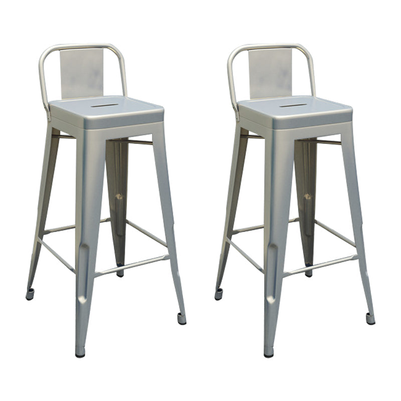 Industrial Footrest Iron Bar Stool Matte Finish Restaurant Stool Silver 2 Piece Set Clearhalo 'Bar Furniture' 'Bar Stools' 'bar_stools' 'furn' 'furn_bar_stools' 'Furniture' 'furniture_bar_stools' 'Kitchen & Dining Furniture' 4861818