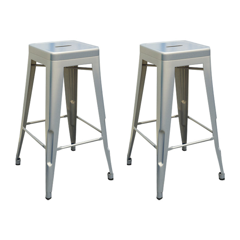 Industrial Stackable Iron Bar Stool Matte Finish 30-inch Home Stool Silver 2 Piece Set Clearhalo 'Bar Furniture' 'Bar Stools' 'bar_stools' 'furn' 'furn_bar_stools' 'Furniture' 'furniture_bar_stools' 'Kitchen & Dining Furniture' 4861833