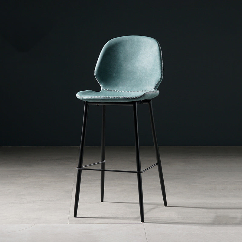 Scandinavian Matte Finish Leather Barstool Footrest Coffee Shop Stool Lake Blue 1 Piece Counter Stool(26"H) Clearhalo 'Bar Furniture' 'Bar Stools' 'bar_stools' 'furn' 'furn_bar_stools' 'Furniture' 'furniture_bar_stools' 'Kitchen & Dining Furniture' 4861841