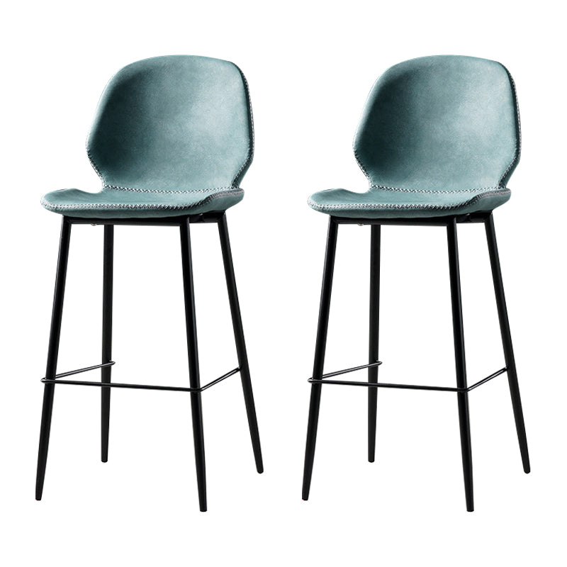 Scandinavian Matte Finish Leather Barstool Footrest Coffee Shop Stool Lake Blue 2 Piece Set Counter Stool(26"H) Clearhalo 'Bar Furniture' 'Bar Stools' 'bar_stools' 'furn' 'furn_bar_stools' 'Furniture' 'furniture_bar_stools' 'Kitchen & Dining Furniture' 4861842