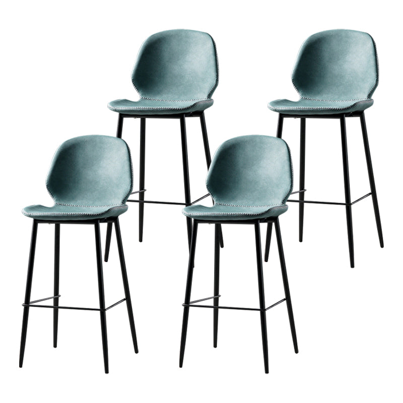 Scandinavian Matte Finish Leather Barstool Footrest Coffee Shop Stool Lake Blue 4 Piece Set Counter Stool(26"H) Clearhalo 'Bar Furniture' 'Bar Stools' 'bar_stools' 'furn' 'furn_bar_stools' 'Furniture' 'furniture_bar_stools' 'Kitchen & Dining Furniture' 4861844