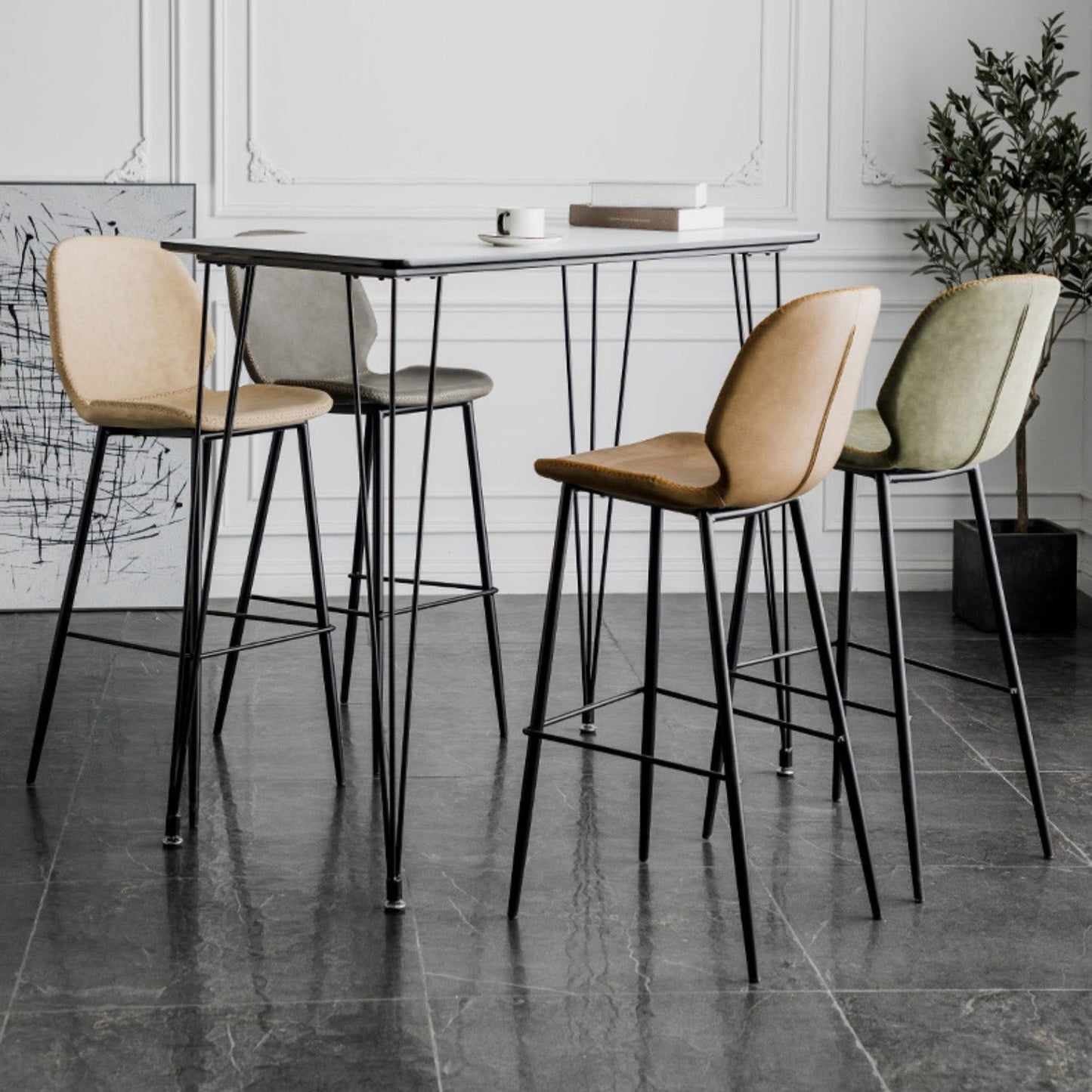 Scandinavian Matte Finish Leather Barstool Footrest Coffee Shop Stool Clearhalo 'Bar Furniture' 'Bar Stools' 'bar_stools' 'furn' 'furn_bar_stools' 'Furniture' 'furniture_bar_stools' 'Kitchen & Dining Furniture' 4861860