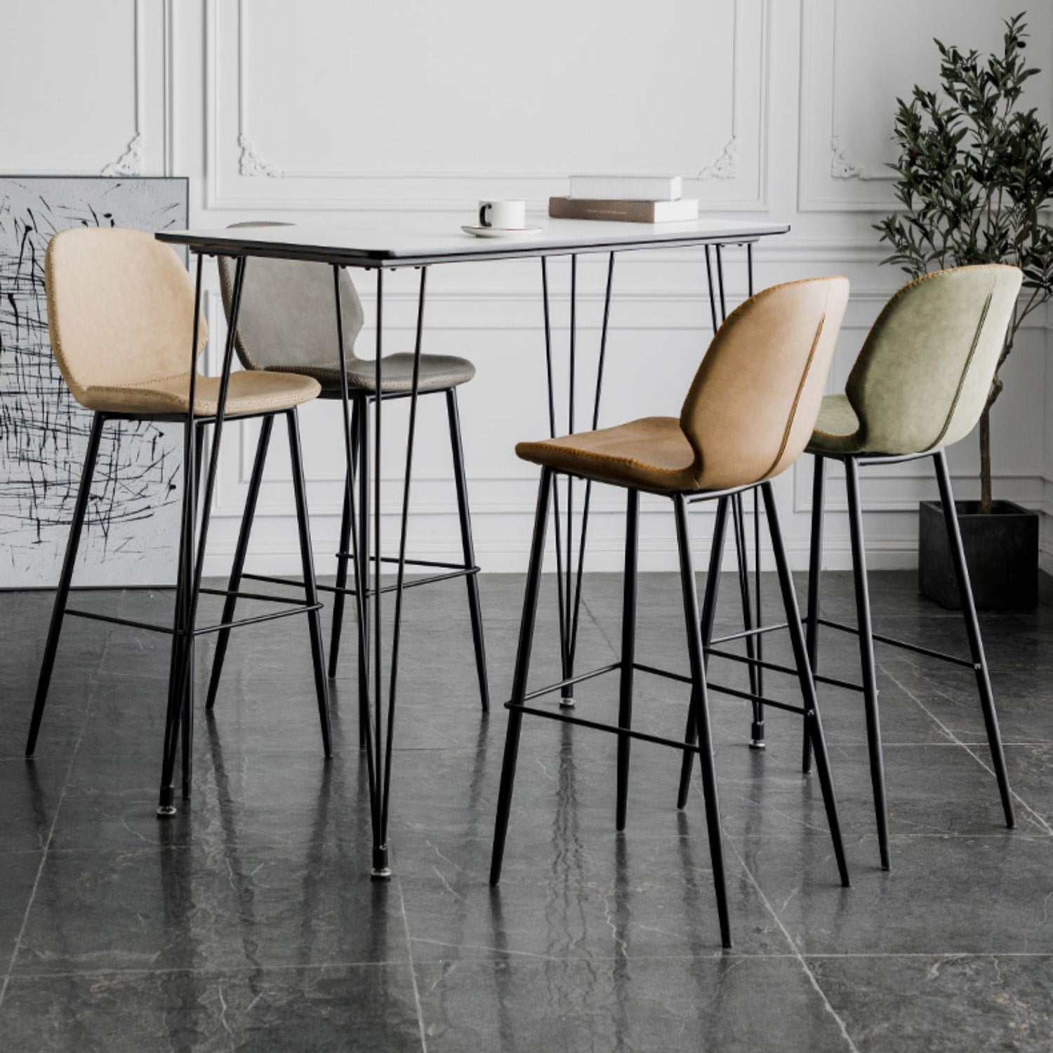Scandinavian Matte Finish Leather Barstool Footrest Coffee Shop Stool Clearhalo 'Bar Furniture' 'Bar Stools' 'bar_stools' 'furn' 'furn_bar_stools' 'Furniture' 'furniture_bar_stools' 'Kitchen & Dining Furniture' 4861860