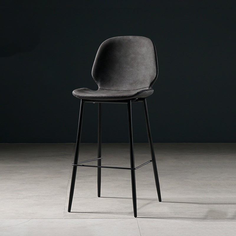Scandinavian Matte Finish Leather Barstool Footrest Coffee Shop Stool Silver Gray 1 Piece Counter Stool(26"H) Clearhalo 'Bar Furniture' 'Bar Stools' 'bar_stools' 'furn' 'furn_bar_stools' 'Furniture' 'furniture_bar_stools' 'Kitchen & Dining Furniture' 4861863