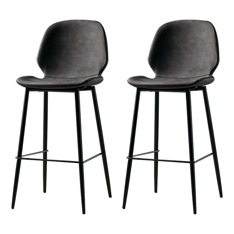 Scandinavian Matte Finish Leather Barstool Footrest Coffee Shop Stool Silver Gray 2 Piece Set Counter Stool(26"H) Clearhalo 'Bar Furniture' 'Bar Stools' 'bar_stools' 'furn' 'furn_bar_stools' 'Furniture' 'furniture_bar_stools' 'Kitchen & Dining Furniture' 4861864