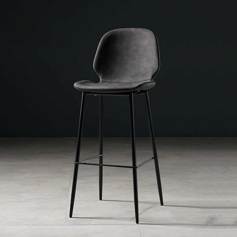 Scandinavian Matte Finish Leather Barstool Footrest Coffee Shop Stool Silver Gray 1 Piece Bar Stool(30"H) Clearhalo 'Bar Furniture' 'Bar Stools' 'bar_stools' 'furn' 'furn_bar_stools' 'Furniture' 'furniture_bar_stools' 'Kitchen & Dining Furniture' 4861866