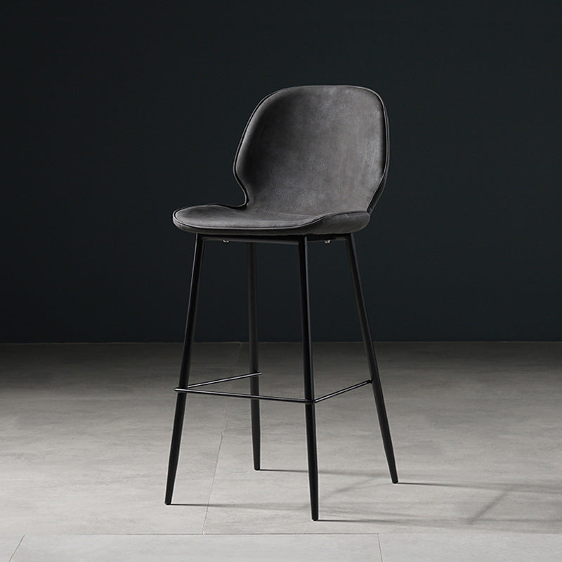 Scandinavian Matte Finish Leather Barstool Footrest Coffee Shop Stool Dark Gray 1 Piece Counter Stool(26"H) Clearhalo 'Bar Furniture' 'Bar Stools' 'bar_stools' 'furn' 'furn_bar_stools' 'Furniture' 'furniture_bar_stools' 'Kitchen & Dining Furniture' 4861875