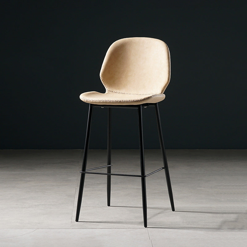 Scandinavian Matte Finish Leather Barstool Footrest Coffee Shop Stool Beige 1 Piece Counter Stool(26"H) Clearhalo 'Bar Furniture' 'Bar Stools' 'bar_stools' 'furn' 'furn_bar_stools' 'Furniture' 'furniture_bar_stools' 'Kitchen & Dining Furniture' 4861878