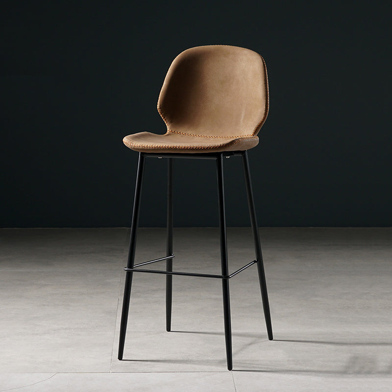 Scandinavian Matte Finish Leather Barstool Footrest Coffee Shop Stool Brown 1 Piece Bar Stool(30"H) Clearhalo 'Bar Furniture' 'Bar Stools' 'bar_stools' 'furn' 'furn_bar_stools' 'Furniture' 'furniture_bar_stools' 'Kitchen & Dining Furniture' 4861881