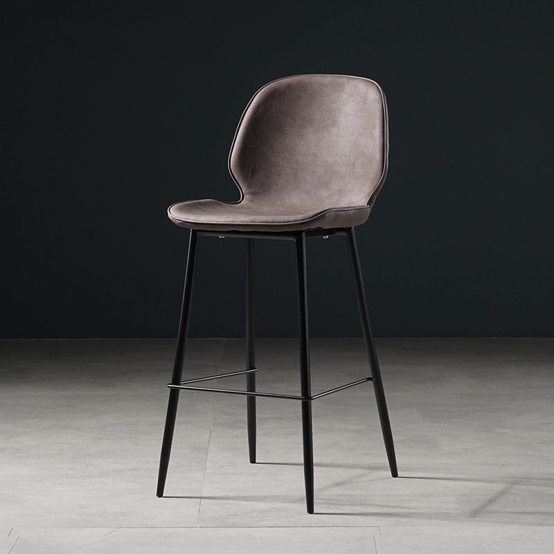 Scandinavian Matte Finish Leather Barstool Footrest Coffee Shop Stool Dark Brown 1 Piece Counter Stool(26"H) Clearhalo 'Bar Furniture' 'Bar Stools' 'bar_stools' 'furn' 'furn_bar_stools' 'Furniture' 'furniture_bar_stools' 'Kitchen & Dining Furniture' 4861893