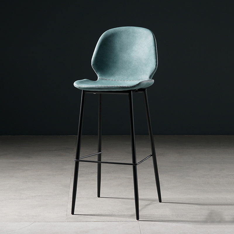 Scandinavian Matte Finish Leather Barstool Footrest Coffee Shop Stool Lake Blue 1 Piece Bar Stool(30"H) Clearhalo 'Bar Furniture' 'Bar Stools' 'bar_stools' 'furn' 'furn_bar_stools' 'Furniture' 'furniture_bar_stools' 'Kitchen & Dining Furniture' 4861902