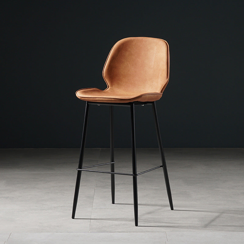 Scandinavian Matte Finish Leather Barstool Footrest Coffee Shop Stool Orange 1 Piece Counter Stool(26"H) Clearhalo 'Bar Furniture' 'Bar Stools' 'bar_stools' 'furn' 'furn_bar_stools' 'Furniture' 'furniture_bar_stools' 'Kitchen & Dining Furniture' 4861917