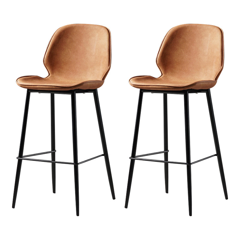 Scandinavian Matte Finish Leather Barstool Footrest Coffee Shop Stool Orange 2 Piece Set Counter Stool(26"H) Clearhalo 'Bar Furniture' 'Bar Stools' 'bar_stools' 'furn' 'furn_bar_stools' 'Furniture' 'furniture_bar_stools' 'Kitchen & Dining Furniture' 4861918
