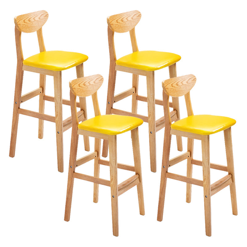 Scandinavian Footrest Solid Wood Bar Stool Low Back Home Stool Yellow Natural 4 Piece Set Clearhalo 'Bar Furniture' 'Bar Stools' 'bar_stools' 'furn' 'furn_bar_stools' 'Furniture' 'furniture_bar_stools' 'Kitchen & Dining Furniture' 4861954