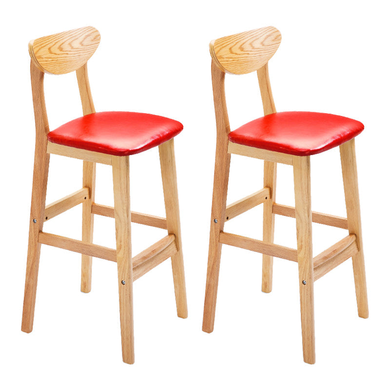 Scandinavian Footrest Solid Wood Bar Stool Low Back Home Stool Red Natural 2 Piece Set Clearhalo 'Bar Furniture' 'Bar Stools' 'bar_stools' 'furn' 'furn_bar_stools' 'Furniture' 'furniture_bar_stools' 'Kitchen & Dining Furniture' 4861971