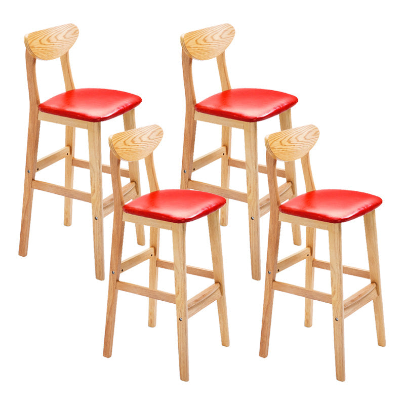 Scandinavian Footrest Solid Wood Bar Stool Low Back Home Stool Red Natural 4 Piece Set Clearhalo 'Bar Furniture' 'Bar Stools' 'bar_stools' 'furn' 'furn_bar_stools' 'Furniture' 'furniture_bar_stools' 'Kitchen & Dining Furniture' 4861972