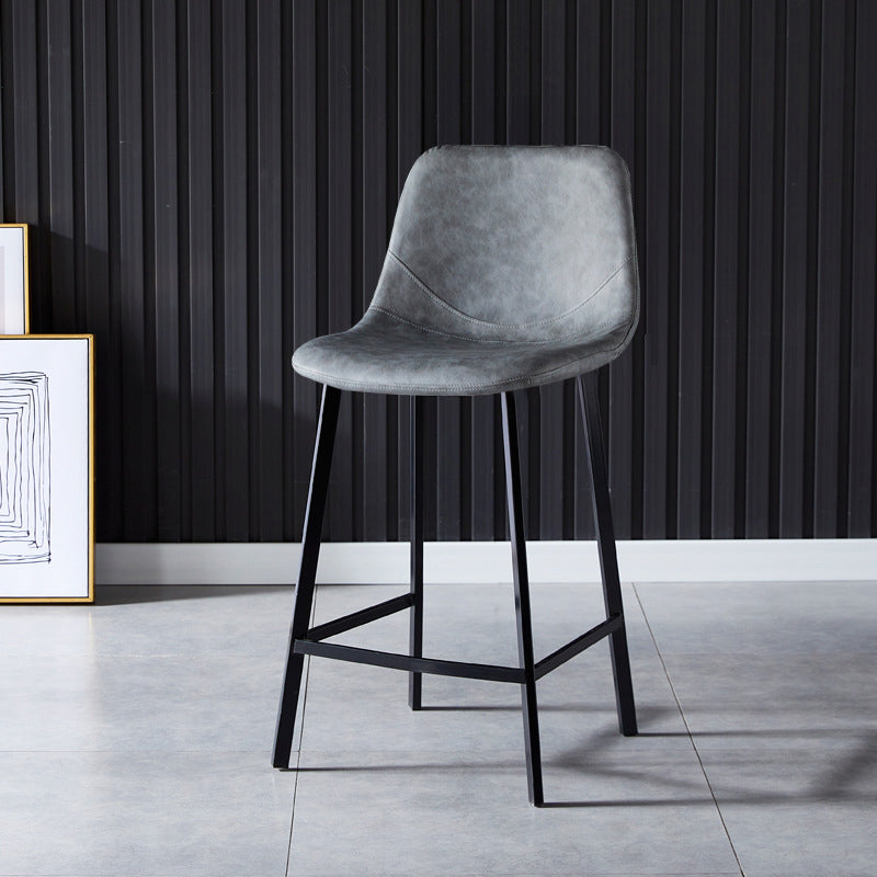 Scandinavian Bristol Low Back Stool Matte Finish Leather Barstool Grey 1 Piece Counter Stool(26"H) Clearhalo 'Bar Furniture' 'Bar Stools' 'bar_stools' 'furn' 'furn_bar_stools' 'Furniture' 'furniture_bar_stools' 'Kitchen & Dining Furniture' 4862085