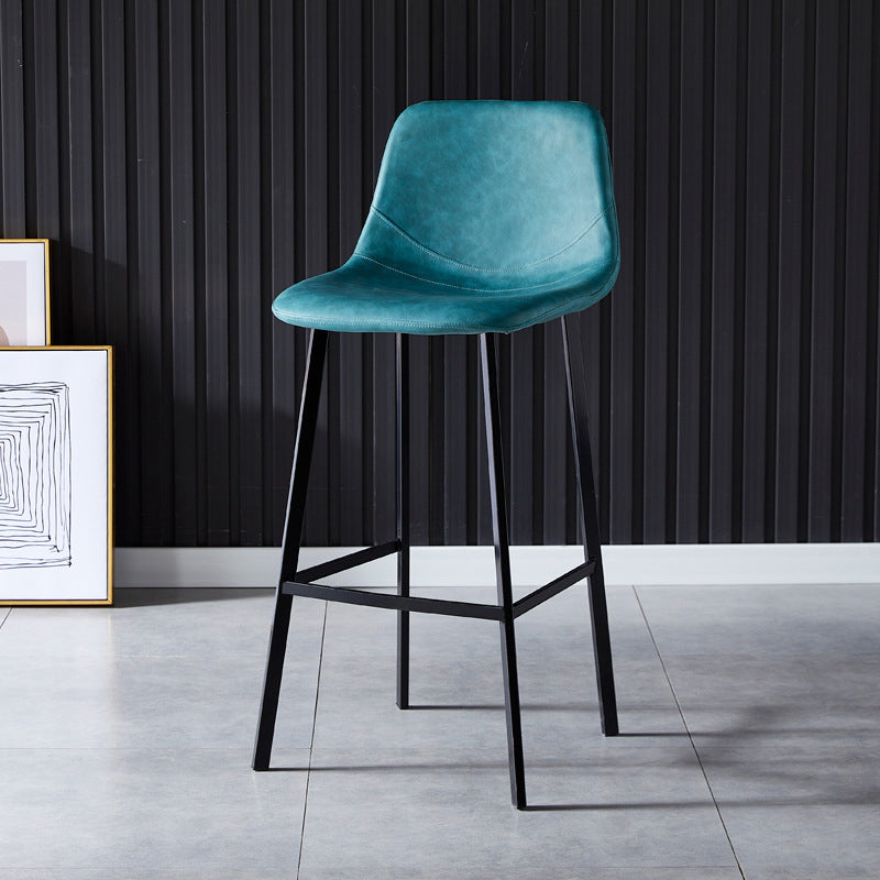 Scandinavian Bristol Low Back Stool Matte Finish Leather Barstool Lake Blue 1 Piece Bar Stool(30"H) Clearhalo 'Bar Furniture' 'Bar Stools' 'bar_stools' 'furn' 'furn_bar_stools' 'Furniture' 'furniture_bar_stools' 'Kitchen & Dining Furniture' 4862118