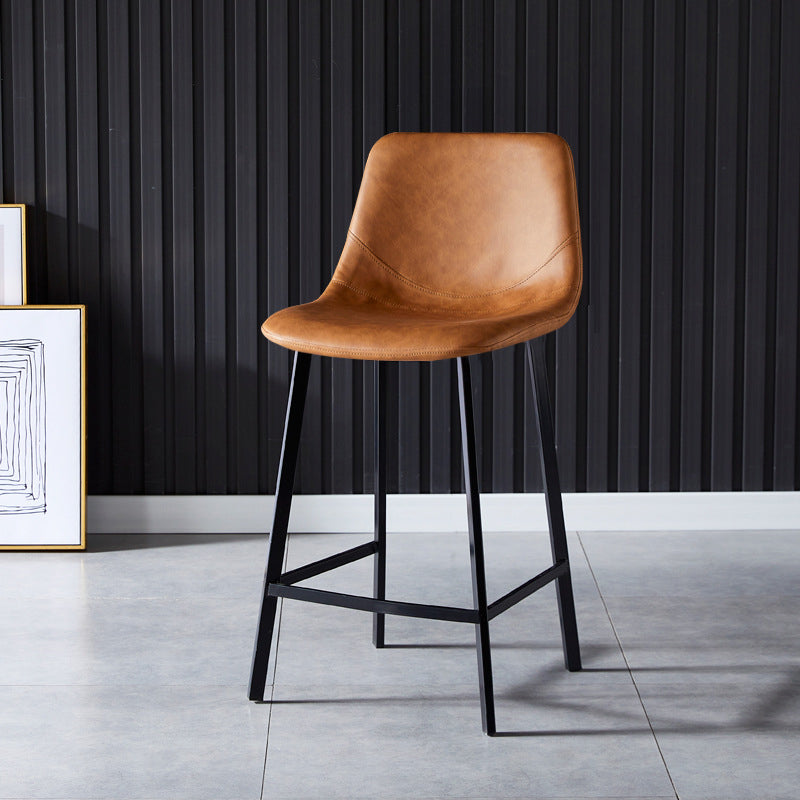 Scandinavian Bristol Low Back Stool Matte Finish Leather Barstool Brown 1 Piece Counter Stool(26"H) Clearhalo 'Bar Furniture' 'Bar Stools' 'bar_stools' 'furn' 'furn_bar_stools' 'Furniture' 'furniture_bar_stools' 'Kitchen & Dining Furniture' 4862121