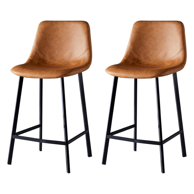 Scandinavian Bristol Low Back Stool Matte Finish Leather Barstool Brown 2 Piece Set Counter Stool(26"H) Clearhalo 'Bar Furniture' 'Bar Stools' 'bar_stools' 'furn' 'furn_bar_stools' 'Furniture' 'furniture_bar_stools' 'Kitchen & Dining Furniture' 4862122