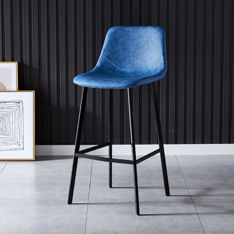 Scandinavian Bristol Low Back Stool Matte Finish Leather Barstool Blue 1 Piece Bar Stool(30"H) Clearhalo 'Bar Furniture' 'Bar Stools' 'bar_stools' 'furn' 'furn_bar_stools' 'Furniture' 'furniture_bar_stools' 'Kitchen & Dining Furniture' 4862130