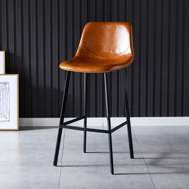 Scandinavian Bristol Low Back Stool Matte Finish Leather Barstool Light Brown 1 Piece Bar Stool(30"H) Clearhalo 'Bar Furniture' 'Bar Stools' 'bar_stools' 'furn' 'furn_bar_stools' 'Furniture' 'furniture_bar_stools' 'Kitchen & Dining Furniture' 4862139