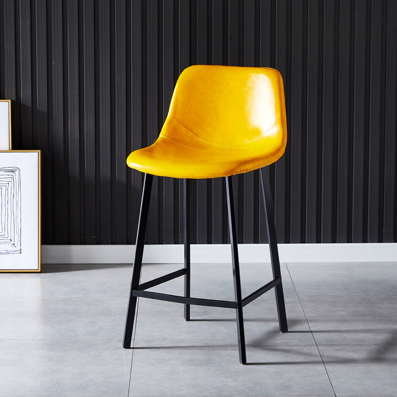 Scandinavian Bristol Low Back Stool Matte Finish Leather Barstool Yellow 1 Piece Counter Stool(26"H) Clearhalo 'Bar Furniture' 'Bar Stools' 'bar_stools' 'furn' 'furn_bar_stools' 'Furniture' 'furniture_bar_stools' 'Kitchen & Dining Furniture' 4862142