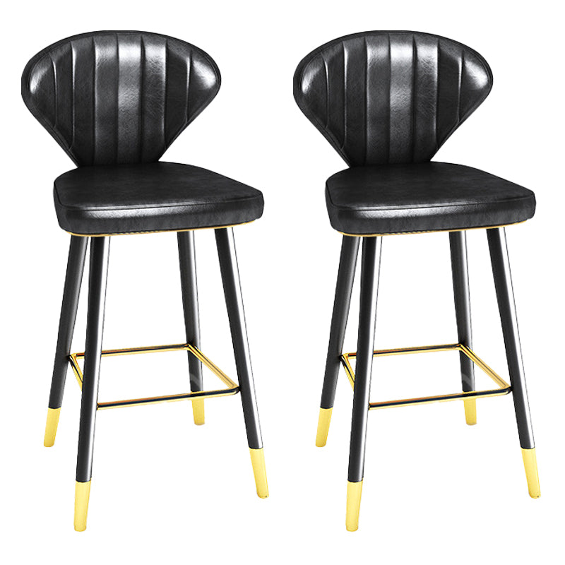 Modern Matte Finish Leather Barstool Footrest Living Room Stool Black 2 Piece Set Counter Stool(26"H) Clearhalo 'Bar Furniture' 'Bar Stools' 'bar_stools' 'furn' 'furn_bar_stools' 'Furniture' 'furniture_bar_stools' 'Kitchen & Dining Furniture' 4862414