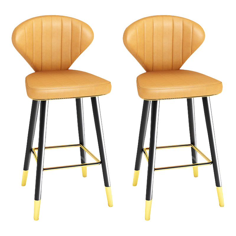 Modern Matte Finish Leather Barstool Footrest Living Room Stool Yellow 2 Piece Set Counter Stool(26"H) Clearhalo 'Bar Furniture' 'Bar Stools' 'bar_stools' 'furn' 'furn_bar_stools' 'Furniture' 'furniture_bar_stools' 'Kitchen & Dining Furniture' 4862436