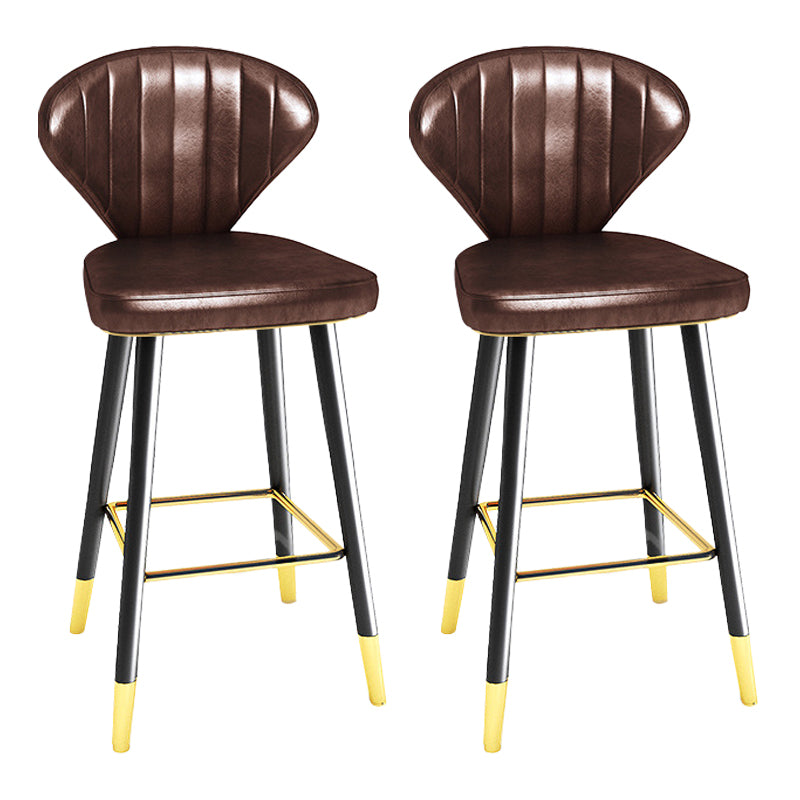 Modern Matte Finish Leather Barstool Footrest Living Room Stool Brown 2 Piece Set Counter Stool(26"H) Clearhalo 'Bar Furniture' 'Bar Stools' 'bar_stools' 'furn' 'furn_bar_stools' 'Furniture' 'furniture_bar_stools' 'Kitchen & Dining Furniture' 4862442