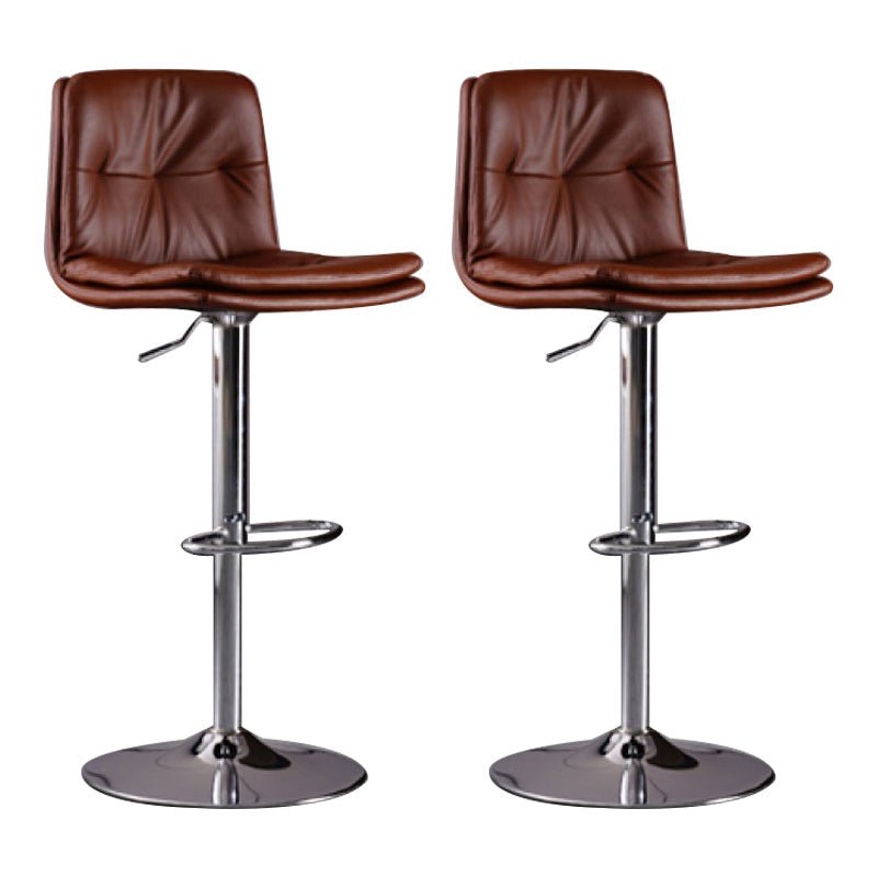 Modern Swivel Adjustable Height Barstool Matte Finish Leather Stool Brown Silver 2 Piece Set Clearhalo 'Bar Furniture' 'Bar Stools' 'bar_stools' 'furn' 'furn_bar_stools' 'Furniture' 'furniture_bar_stools' 'Kitchen & Dining Furniture' 4862515