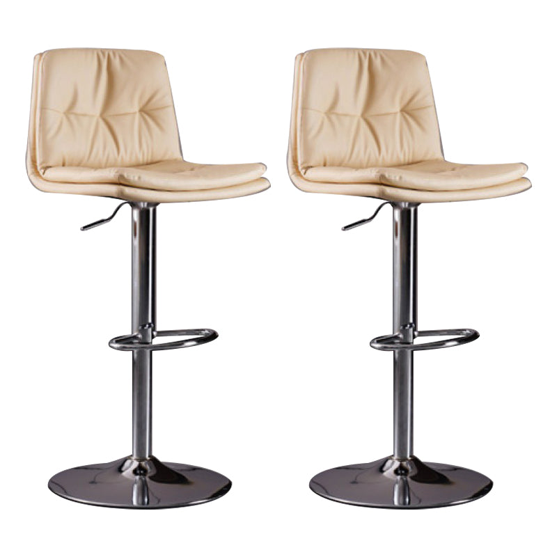 Modern Swivel Adjustable Height Barstool Matte Finish Leather Stool Off-White Silver 2 Piece Set Clearhalo 'Bar Furniture' 'Bar Stools' 'bar_stools' 'furn' 'furn_bar_stools' 'Furniture' 'furniture_bar_stools' 'Kitchen & Dining Furniture' 4862519