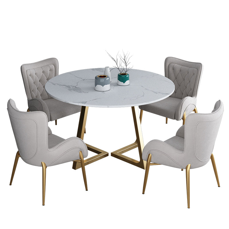 Glam 1/2/5 Pieces Dining Set Round Stone Dining Table for Dining Room Clearhalo 'Dining Room Sets' 'Dining Tables & Seating' 'dining_room_set' 'furn' 'furn_dining_room_set' 'Furniture' 'furniture_dining_room_set' 'Kitchen & Dining Furniture' 4862843
